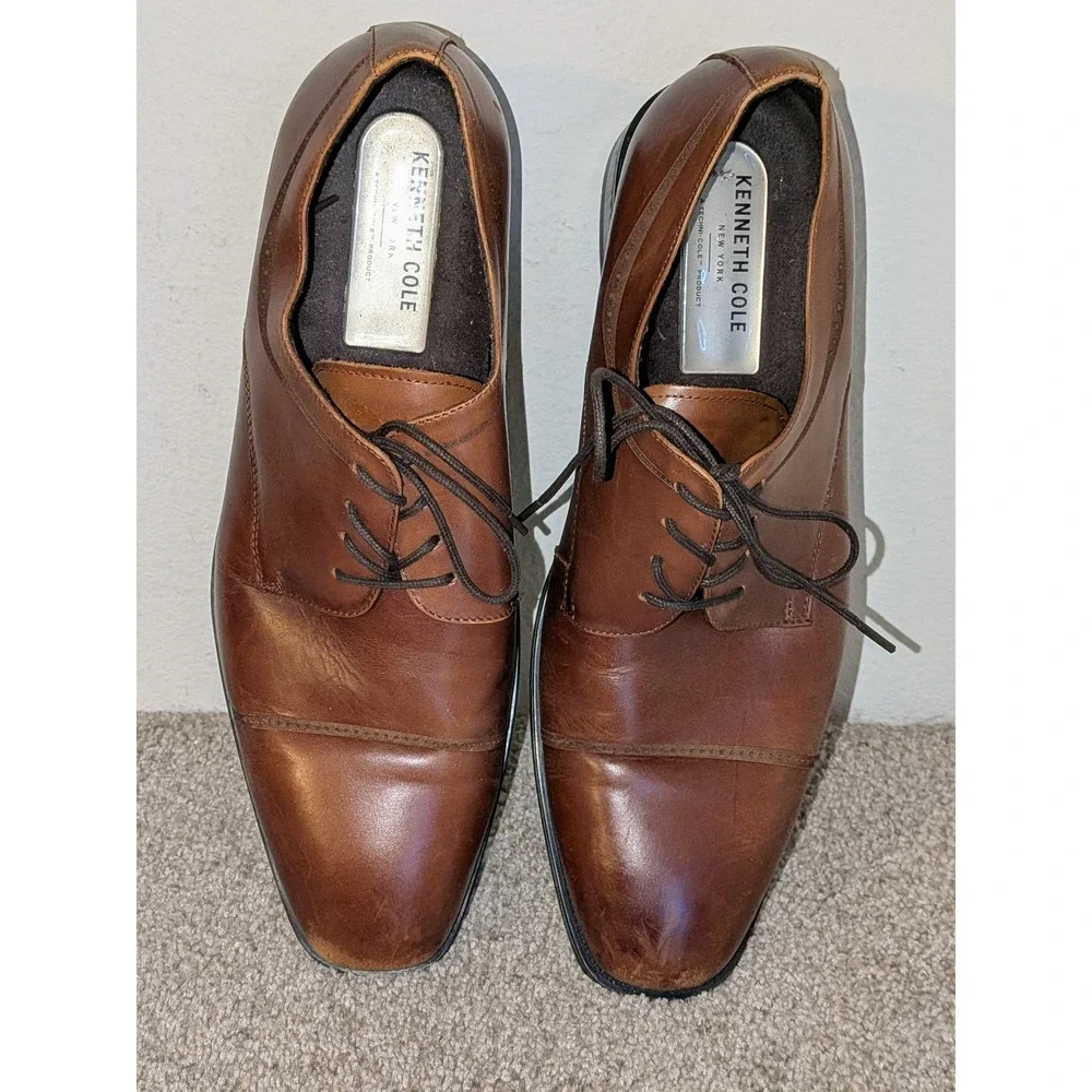 Kenneth Cole New York‎ Mens Sz 10.5M Brown Leather Cap Toe Lace Up Dress Shoes